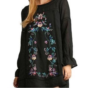 Umgee USA Boutique Women's L Black‎ with Floral Embroidered Cute Dress NWT